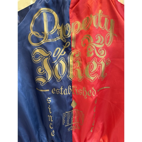 Suicide Squad Jacket Womens Small Red Blue Harley Quinn Joker Satin Bomber Coat - Picture 5 of 8